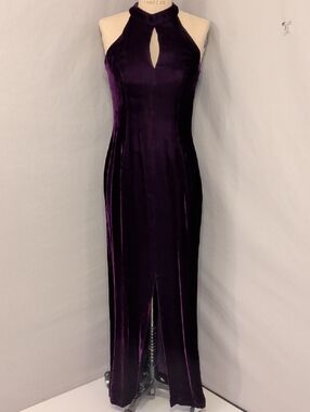 Vintage Real Velvet Deep Purple Keyhole Maxi Dress Classy Rich USA Made Fit 8/10